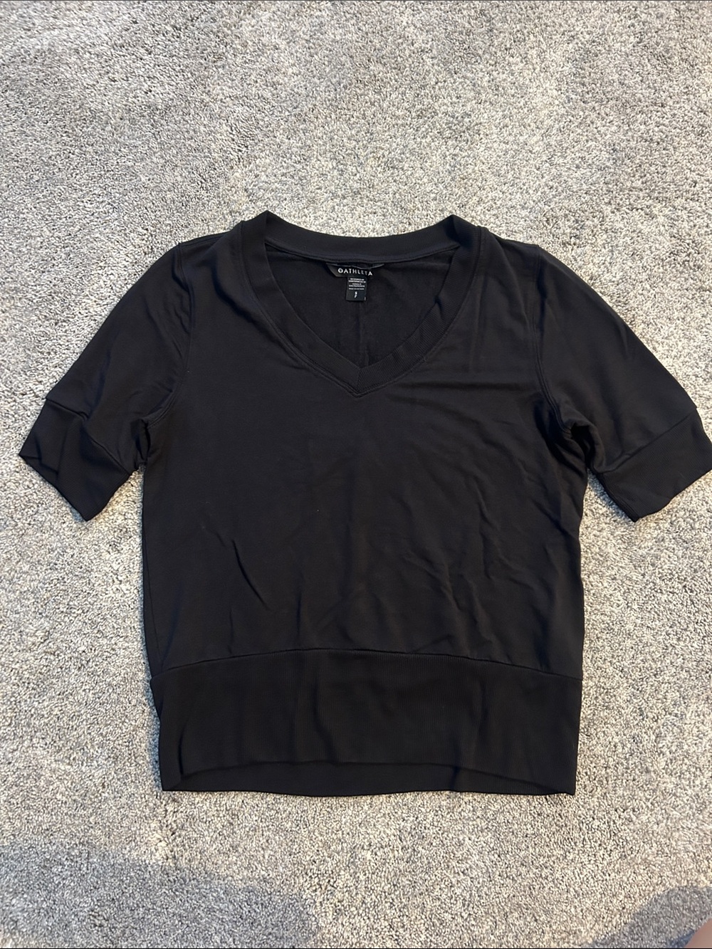 Athleta Black V-Neck Short Sleeve Sweatshirt